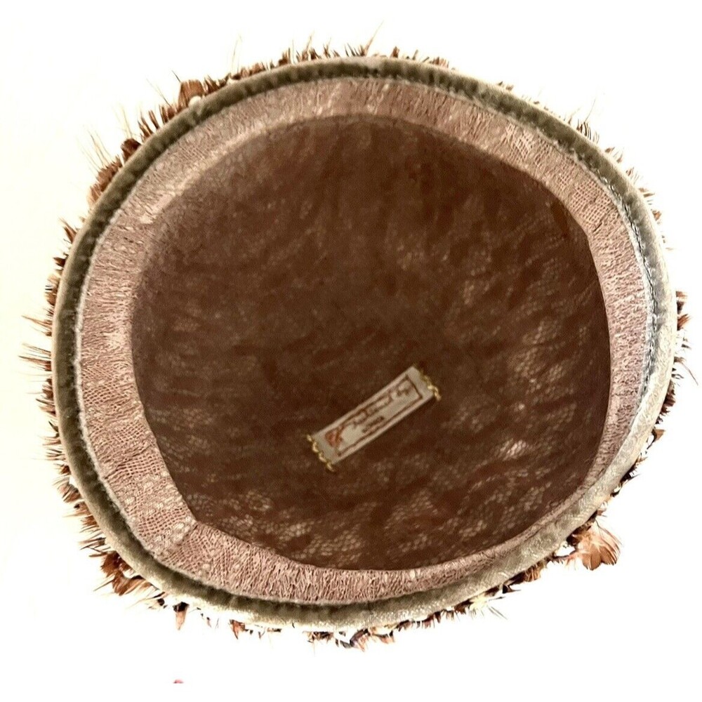 Pheasant Feather Cloche Hat Fashioned By Monica Vintage Lace Lined - Picture 9 of 9